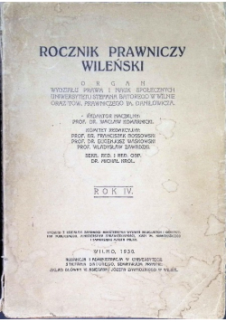 Rocznik prawniczy Wileński Rok IV 1930 r.
