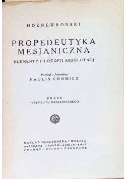Propedeutyka mesjaniczna, 1934 r.