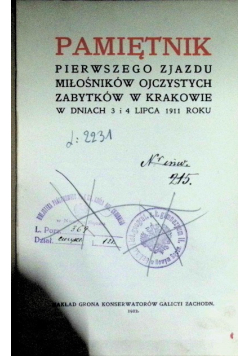 Pamiętnik i zjazdu miłośników ojczystych zabytków w Krakowie 1912 r.