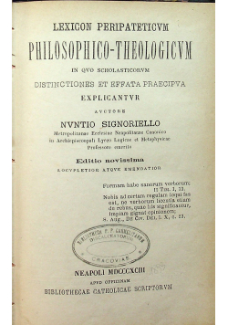 Lexicon Peripateticvm Philosophico - Theologicvm 1893 r.