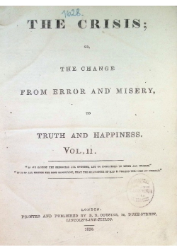 The Crisis; or, The Change From Error And Misery, To truth And Happiness. Vol II, 1833 r.