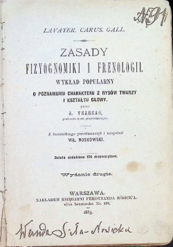 Zasady fizyognomiki i frenologii  1883 r.