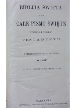 Biblija Święta to jest  całe pismo święte starego i nowego testamentu 1923 r.