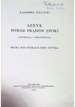Asnyk wśród prądów epoki 1931 r.