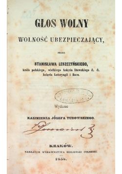Głos wolny Wolność ubezpieczający, 1858 r.
