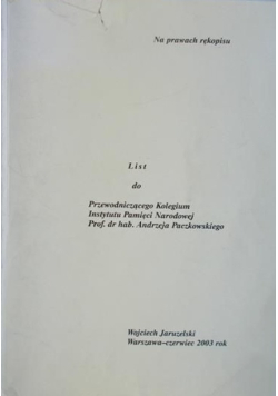 List do Przewodniczącego Kolegium Instytutu pamięci narodowej