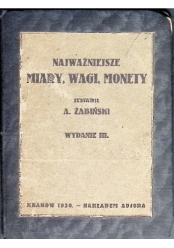 Najważniejsze miary, wagi, monety, 1930 r.