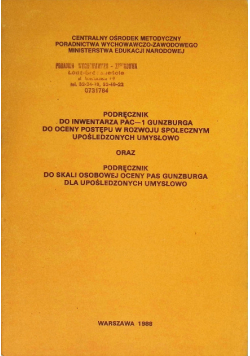 Podręcznik do inwentarza pac - 1 gunzburga do oceny postępu w rozwoju spełecznym upośledzonych umysłowo