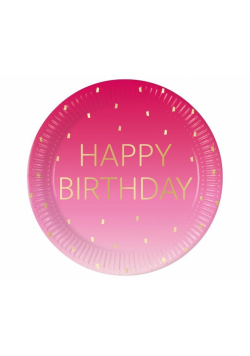 Talerzyki papierowe Pink Happy Birthday 23cm 8szt