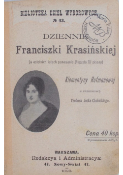 Dziennik Franciszki Krasińskiej, 1898r.