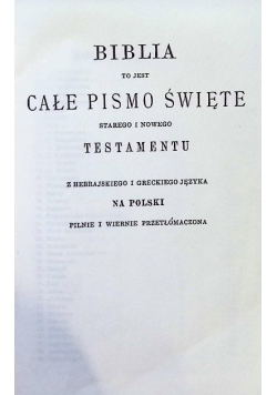Biblia to jest całe pismo święte Starego I Nowego Testamentu