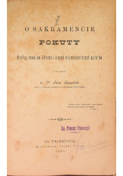 O Sakramencie Pokuty, 1883 r.