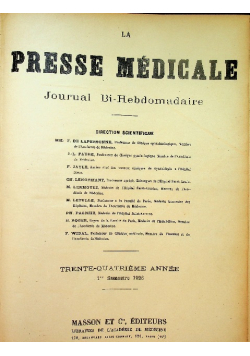 La Presse Medicale Journal Bi-Hebdomadaire 1926 r.