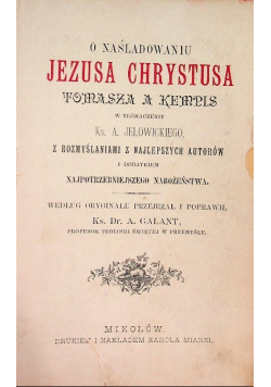 O naśladowaniu Jezusa chrystusa Tomasza z Kempis, 1897 r.