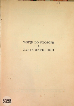 Wstęp do filozofii i zarys ontologii 1949 r.