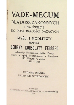 Vade - mecum dla dusz zakonnych i na świecie do doskonałości dążących 1927 r.