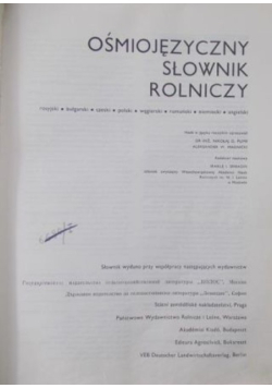 Ośmiojęzyczny słownik rolniczy, Tom 1